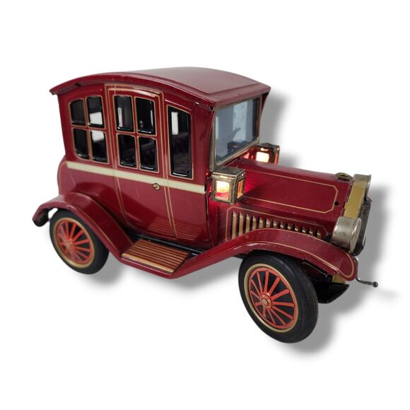 Vintage Tin Toy Car Litho Red Rosko Japan Grandpa Auto Working Lights Metal - Picture 1 of 11